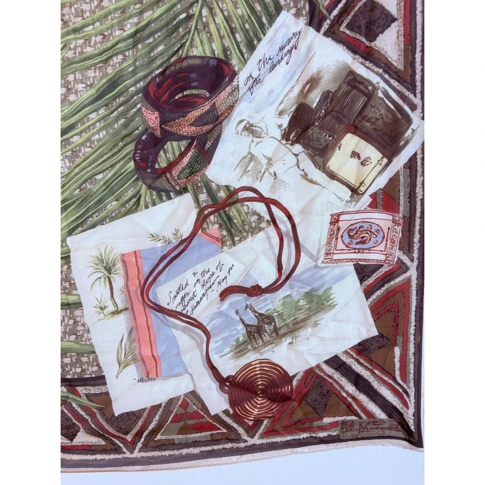 Ralph Lauren Silk Scarf Vintage Safari Expedition Travel Journal Print Italy